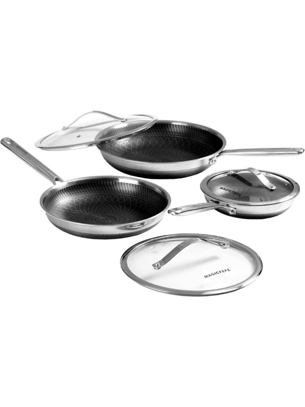 3-Piece Nonstick Honeycomb Skillet Set with Glass Lids, Stay-Cool Handles, Oven